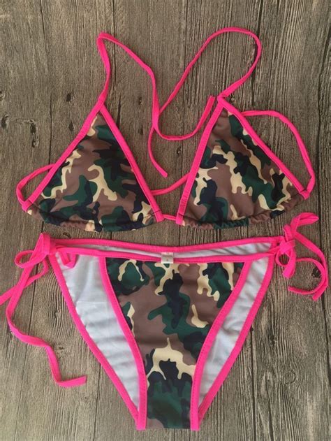 SeX Neckholder Triangel Scrunch Camouflage Neonpink Bikini Gepolstert