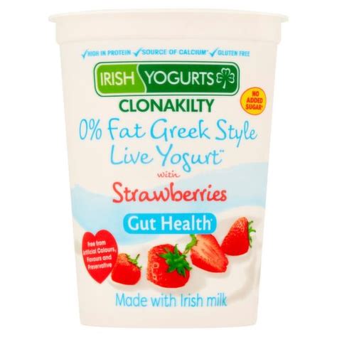 Irish Yogurts Clonakilty 0 Fat Greek Style Live Yogurt With Strawberry 450g Dunnes Stores