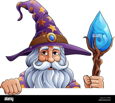 Wizard Merlin Cartoon Beard Magician Man Character Stock Vector Image ...