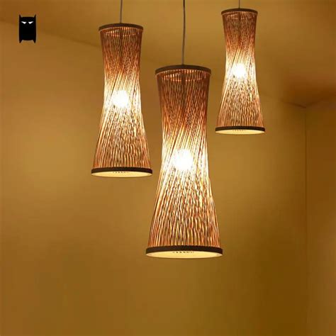 Bamboo Wicker Rattan Bugle Shade Pendant Light Fixture Rustic Vintage