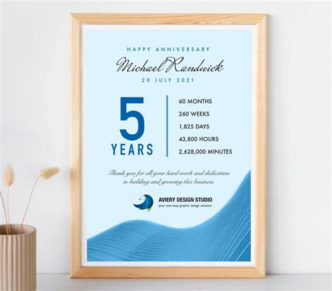 5th Work Anniversary Print 5 Year Employee T Work Etsy