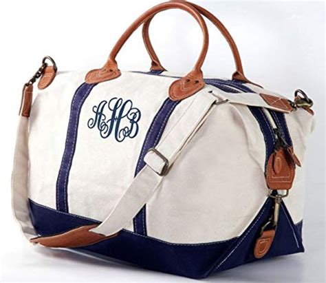 Monogrammed Weekender Bag Canvas And Genuine Leather Tote With Initials Carry On Luggage Duffel