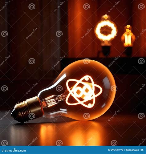 Glowing Light Bulbs With Atomic Energy Symbol Showing Nuclear Powered