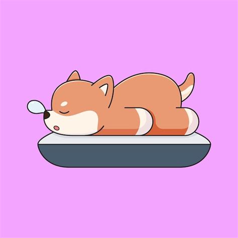 Vector bonito shiba dormindo em travesseiro desenho animado ícone vetor