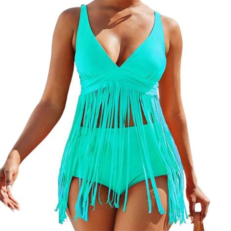 MAILLOT DE BAIN piècesensemble femmes bikini couleur unie pompons sexy sans manches type robe
