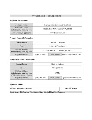 Fillable Online Seattle ATTACHMENT 1 COVER SHEET Seattle Fax Email