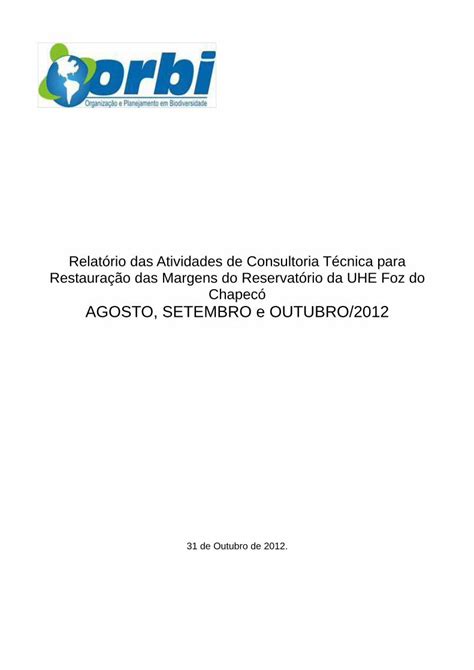 Pdf Relat Rio Das Atividades De Consultoria T Cnica Licenciamento