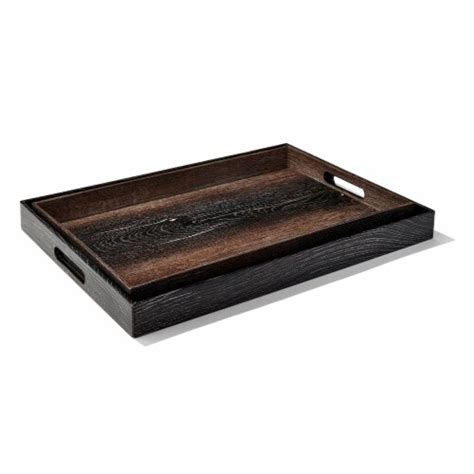 Walnut Wood Finished Set Of 2 Rectangular Serveware Trays And Handles 1