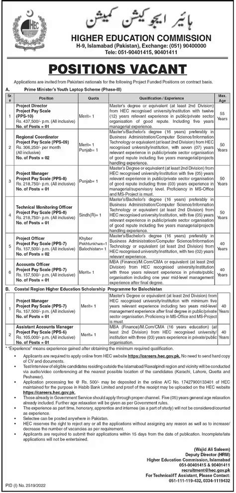 Higher Education Commission Hec Jobs For Project Funded Positions