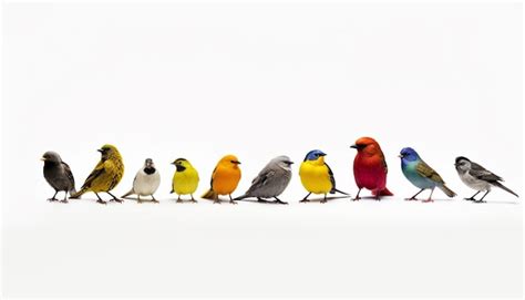 Premium AI Image There Are Many Birds Standing In A Row On A White