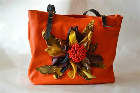 Unique Hand Sewn Leather Bag With Flowers Hand Sewn Leather Leather