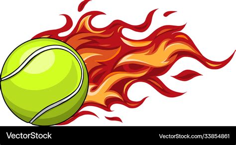 A Flaming Tennis Ball On Fire Flying Through Vector Image