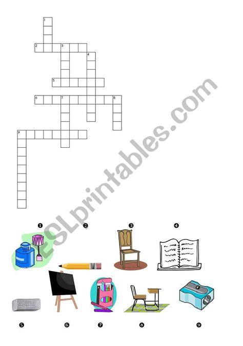 Classroom Objects Crossword Esl Worksheet By Yessine