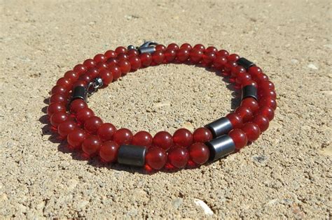 Red Carnelian Necklace Hematite Spacers Natural Healing Etsy