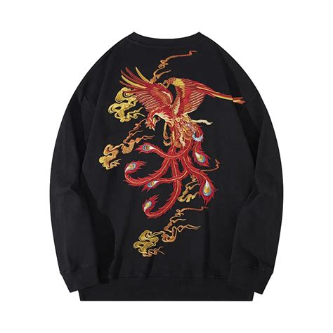 Men S Fashion Oversized Hip Hop Hoodies With Phoenix Embroidery Chinese