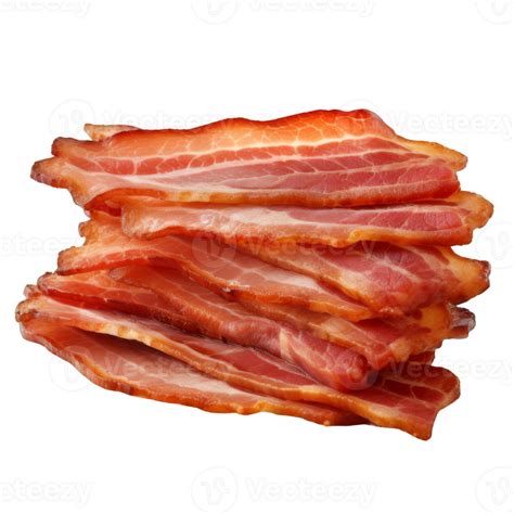 Stack Of Crispy Bacon Slices Isolated On Transparent Background