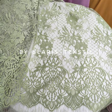 Jual Bakal Kain Kebaya Brokat Semi Prancis Katun Panel M Sage