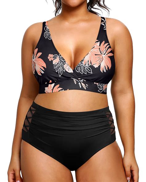 Yonique Womens Plus Size Bikini High Waisted Swimsuits Two Piece Bathing Suits Tummy Control