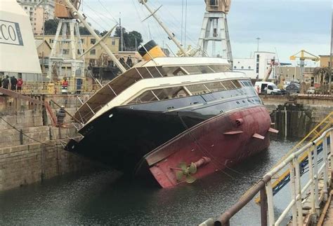 90m Corsair Charter Superyacht Nero Listed To Port In Dry Dock In