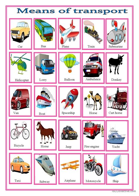 Means Of Transport Pictionary Pictu English Esl Worksheets Pdf Doc