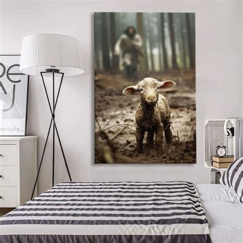 Jesus Canvas Wall Art Jesus Running After Lost Lamb Jesus Love Painting ...