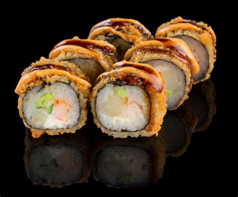 Hot Fried Uramaki Sushi Roll With Shrimp Scallop Cheese Cucumber