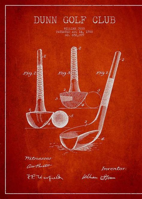 Dunn Golf Club Patent Drawing From Red Greeting Card By Aged