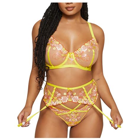 RPVATI Sexy Floral Mesh Lingerie Set For Women With Garter See Through