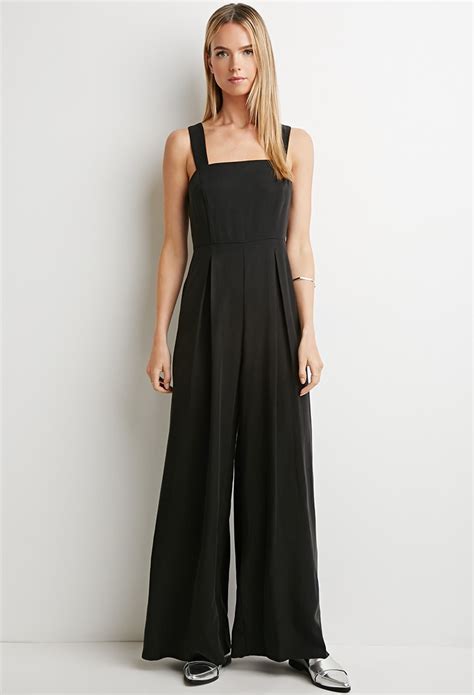 Love 21 Contemporary Pleated Wide Leg Jumpsuit In Black Lyst