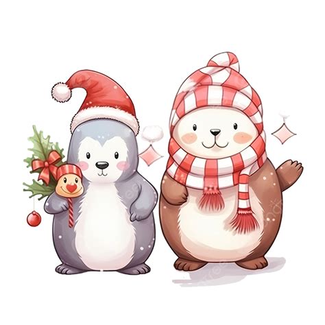 Cute Polar Bear And Penguin With Candy Cane Merry Christmas Cute Santa