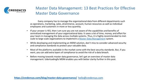 Ppt Master Data Management 13 Best Practices For Effective Master Data Governance Powerpoint