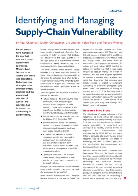 Pdf Identifying And Managing Supply Chain Vulnerability