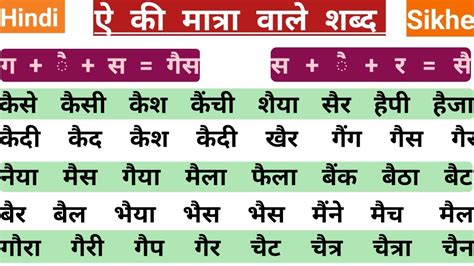 ऐ की मात्रा वाले शब्द Ai Ki Matra Wale Shabd हिंदी पढ़ना कैसे सीखें Himdi Matra Ke Shabd