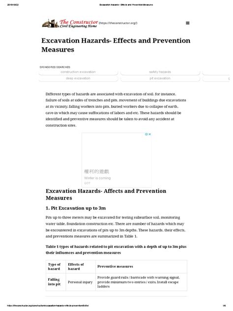 Excavation Hazards - Effects and Prevention Measures | PDF | Hazards ...