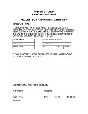 Fillable Online Request For Administrative Review City Of Orland Fax