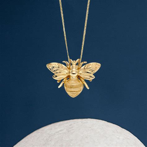 Personalised Ct Yellow Gold Honey Bee Pendant Necklace Etsy