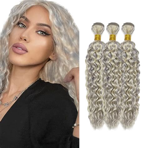 Amazon PGrey Bundles Silver Kinky Curly Human Hair Bundles Brazilian Blonde Curly