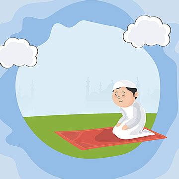 Religious Muslim Boy Offering Namaz Namaj Cartoon Islam Vector Namaj