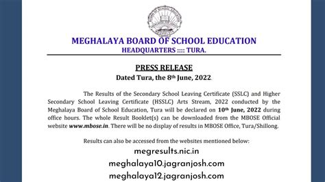 MBOSE SSLC HSSLC Arts Result 2022 Announced Check Meghalaya 10th