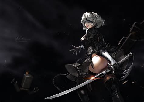 Wallpaper Nier Automata Yorha Unit No 2 Type B Sword Grey Hair