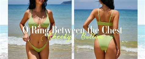 Amazon Zaful Women S Ribbed O Ring String Padded Low Waisted Bikini Set Swimsuit Clothing