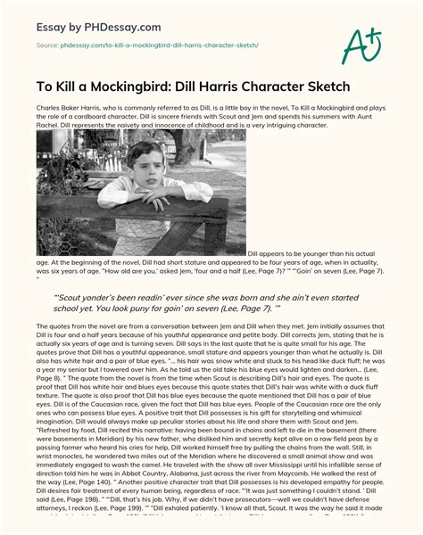 To Kill A Mockingbird: Dill Harris Character Sketch Personal And ...