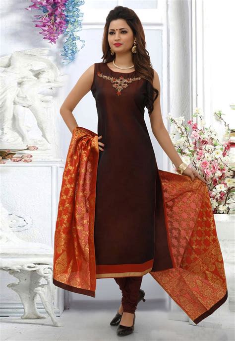 Wine Cotton Silk Readymade Churidar Salwar Kameez Churidar