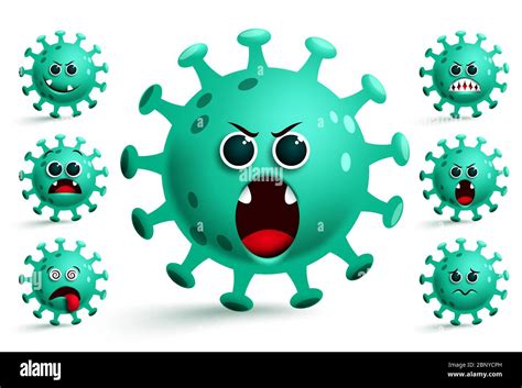 Coronavirus Covid 19 Emoji Vektor Set Green Covid 19 Corona Virus