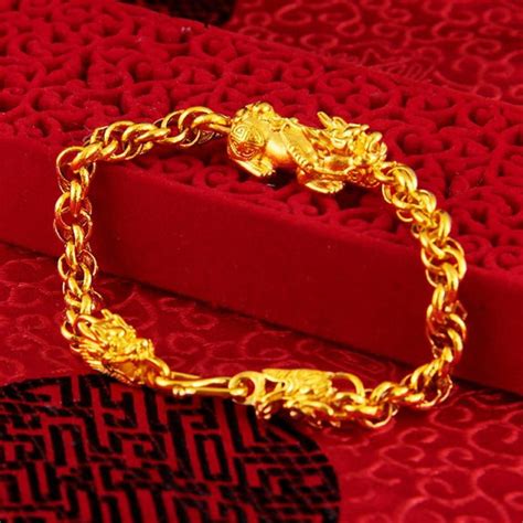 24k Gold Plated Pixiu And Dragons Mens Wealth Bracelet Zenheavens