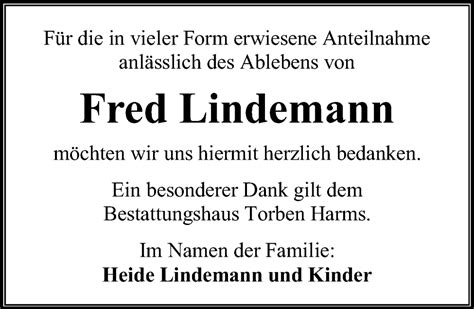 Traueranzeigen Von Fred Lindemann Trauer Anzeigen De