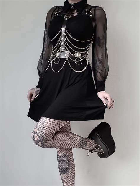 Dark In Love Black Gothic Long Sleeves Short Dress Goth Dresses Short