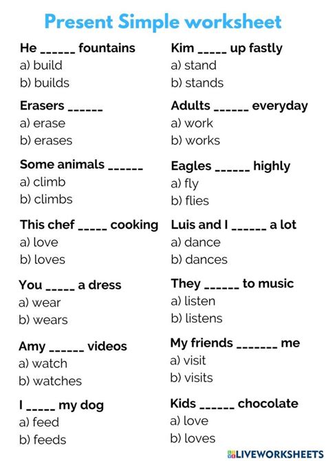 An English Worksheet With The Words Present Simple Worksheet In Blue