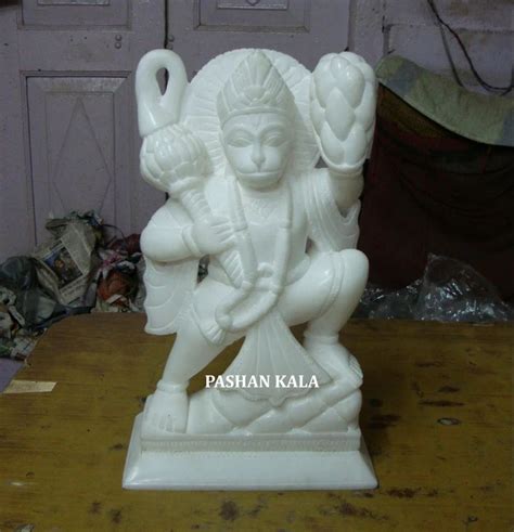 Pashan Kala Hindu White Marble Hanuman God Statue For Worship Size 6