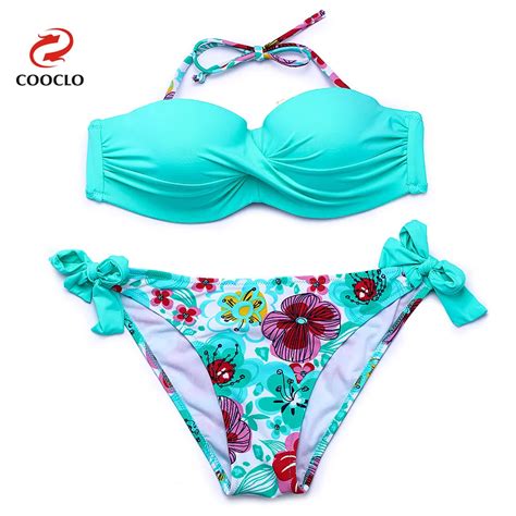 Cooclo 2017 Hot Sale Floral Print Bikini Halter Bandeau Top Sexy Bikini Set Women Swimwear